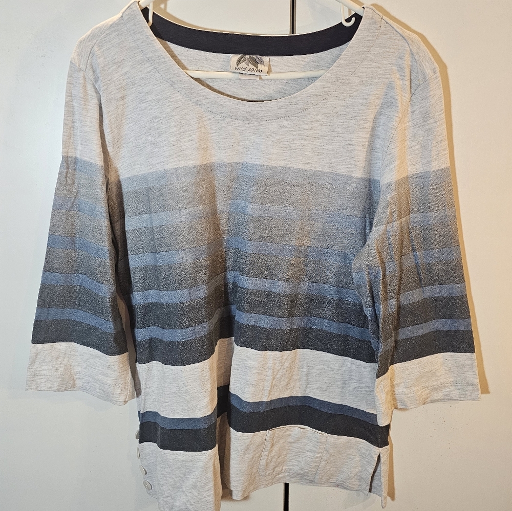 Gray and Blue Ombre 3/4 Sleeve Boxy Blouse